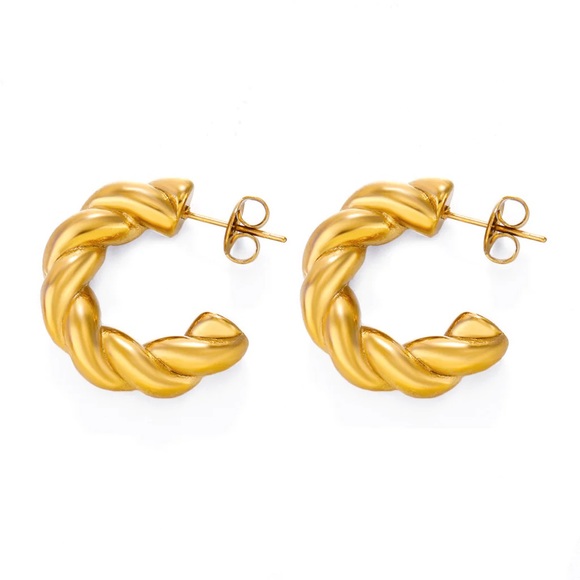Gold Twist Hoop Earrings*Everyday Earrings*Waterproof*Sweatproof - Picture 3 of 4